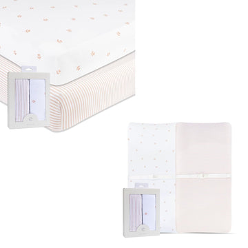 Changing Pad Cover And Crib Sheet Set Bundle (Pink Tulip Collection)