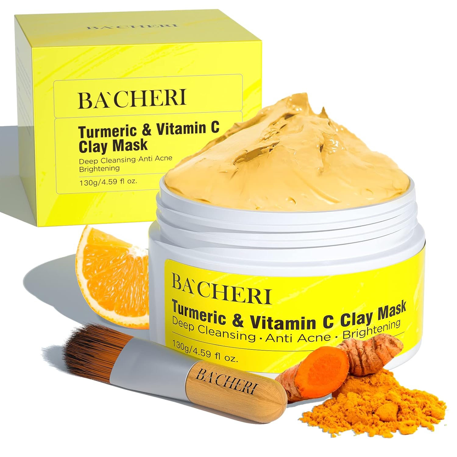 Turmeric Vitamin C Clay Mask # 130G, Blackheads Acne Dark Spots Remover With Turmeric Extract, Turmeric Clay Mud Mask For Glowing Skin, Refining Pores And Controlling Oil