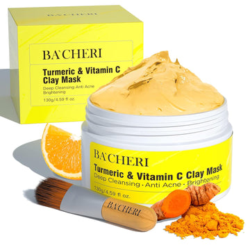 Turmeric Vitamin C Clay Mask # 130G, Blackheads Acne Dark Spots Remover With Turmeric Extract, Turmeric Clay Mud Mask For Glowing Skin, Refining Pores And Controlling Oil