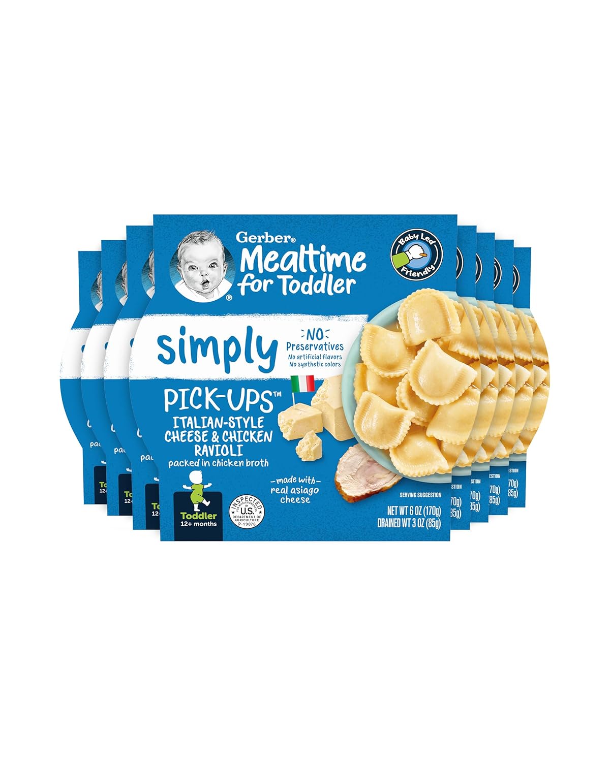 Gerber Toddler Food, Pick-Ups, Italian-Style Chicken & Cheese Ravioli, Baby Food, Simply No Preservatives, 6 Ounce (Pack Of 8)