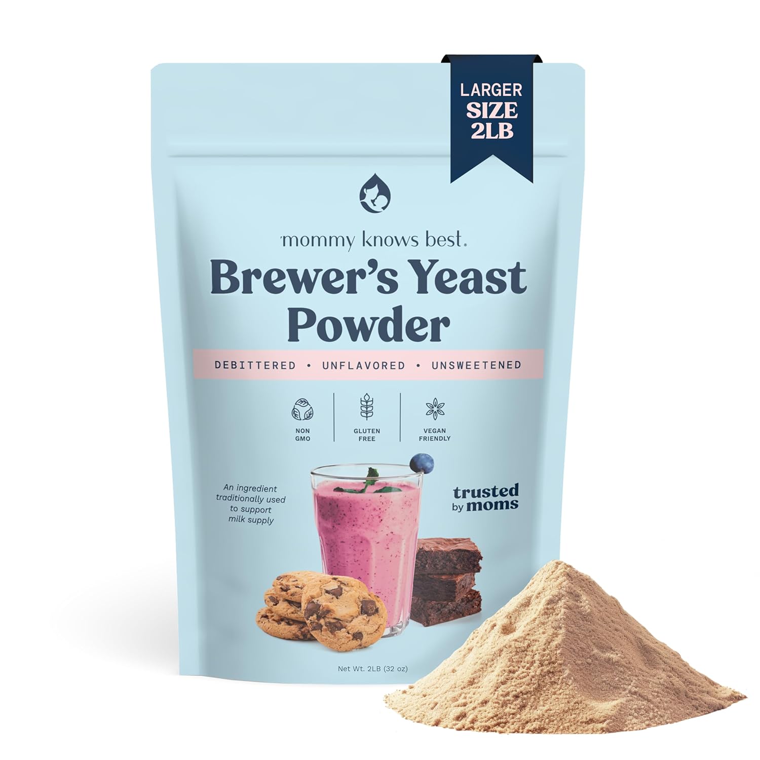 Mommy Knows Best Brewers Yeast Powder for Lactation Brewer's Yeast for Breastfeeding Mothers - Mild Nutty Flavored Unsweetened and Debittered - 2 lb