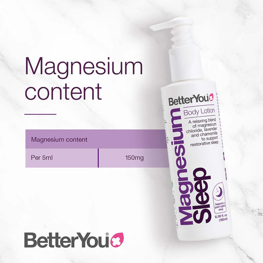 Betteryou Magnesium Sleep Lotion, Transdermal Magnesium Sleep Lotion Infused With Lavender & Chamomile To Support Sleep, Natural Sleep Aid, Better Sleep, Naturally, 180Ml