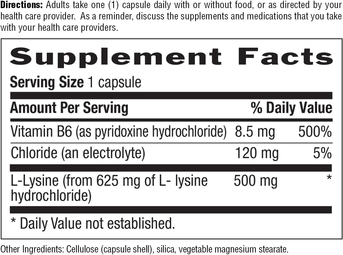 Country Life L-Lysine 500Mg With B-6, Supports Immune Health, Promotes Collagen Renewal In Lips And Mouth, 100 Vegan Capsules, Certified Gluten Free, Certified Vegan