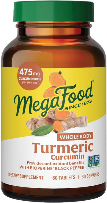 Megafood Turmeric Curcumin Extra Strength - Whole Body - Turmeric Curcumin With Black Pepper- 475Mg Curcuminoids - Holy Basil, Tart Cherry - Made Without 9 Food Allergens - 60 Tabs (30 Servings)