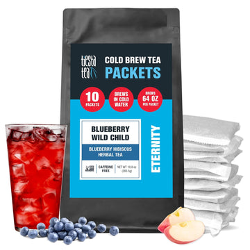 Tiesta Tea - Blueberry Wild Child Cold Brew | Blueberry Hibiscus Herbal Tea | Loose Leaf Iced Tea Blend | Non Caffeinated Iced Tea | 10 Cold Brew Tea Packets - Brews 1 Family-Sized Pitcher Each