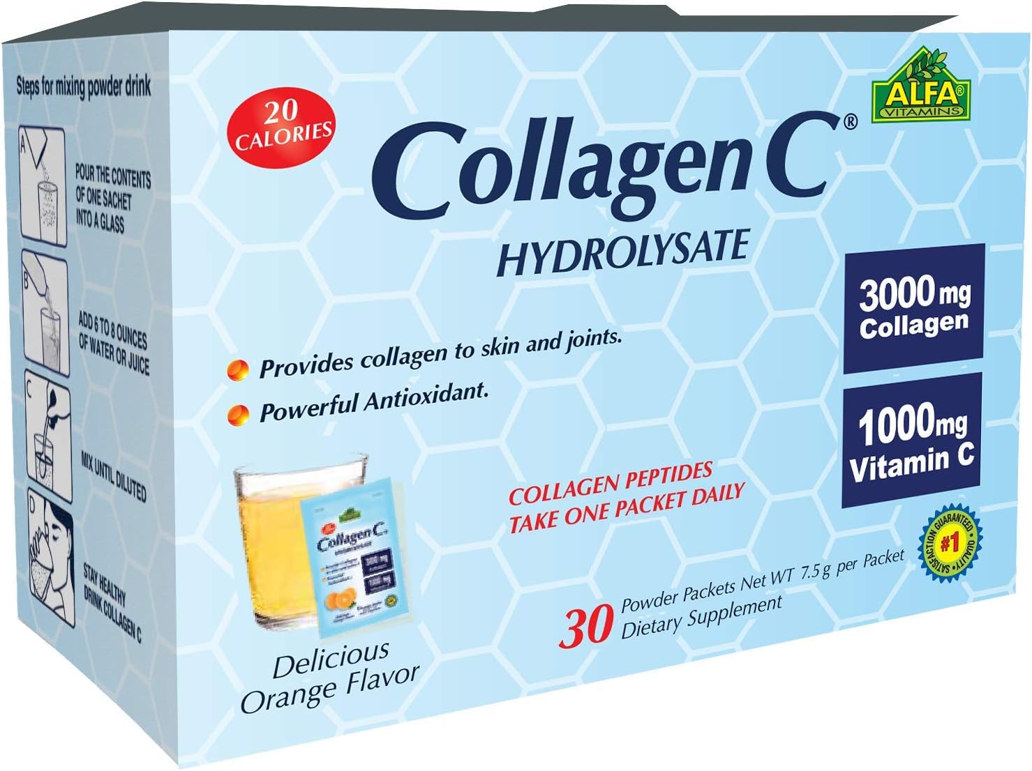 CollagenC? Collagen Peptides Hydrolysate Powder Supplement - Premium Quality Source of Antioxidants - for Immune Support, Skin, Hair, Nails & Joints support 30 sachets Pack