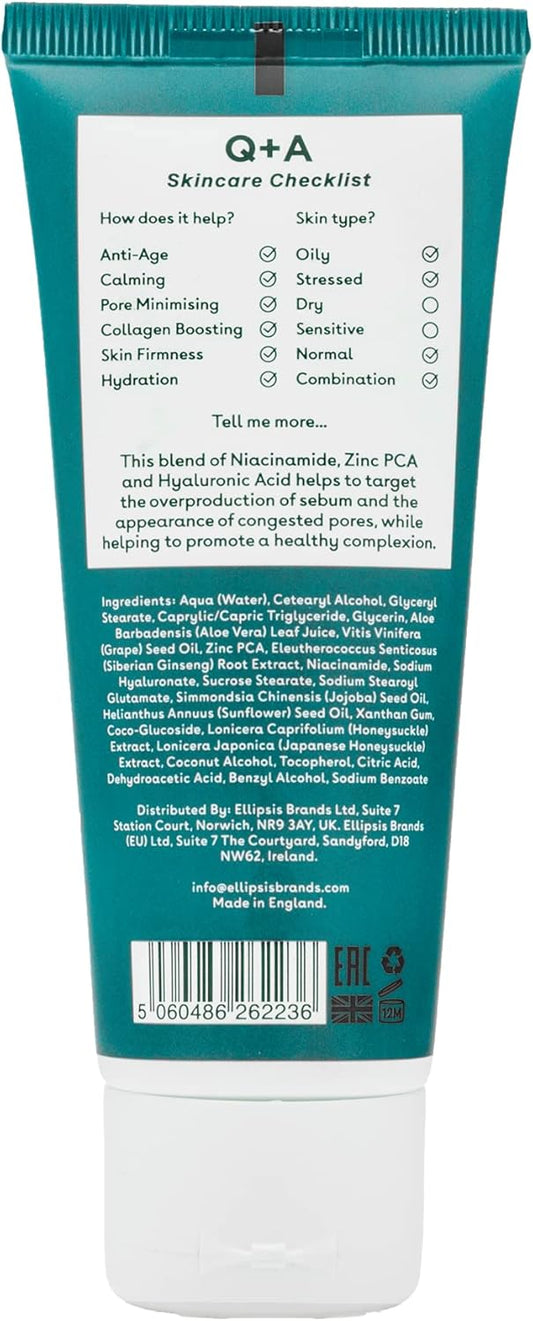 Q+A Zinc Pca Daily Moisturiser (75Ml), Hydrating Moisturiser Face Cream For Oily And Blemish-Prone Skin, With Niacinamide And Ginseng, Oil Control And Pore Minimising, Fragrance Free Skincare