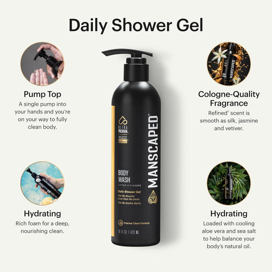 Manscaped® Men’S Ultrapremium Refined® Body Wash, Luxurious Clean Formula Infused With Aloe Vera And Sea Salt, Refreshing And Nourishing Daily Shower Gel For Hydrating Skin, (16 Oz)