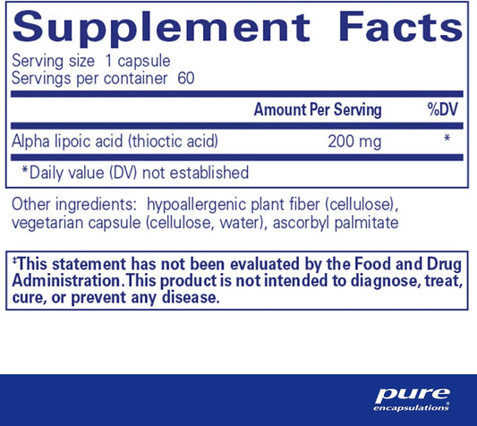 Pure Encapsulations Alpha Lipoic Acid 200 Mg - 200Mg Ala - Liver & Antioxidant Support* - For Nerve Health & Carb Metabolism - Vegan & Non-Gmo Supplement - 60 Capsules