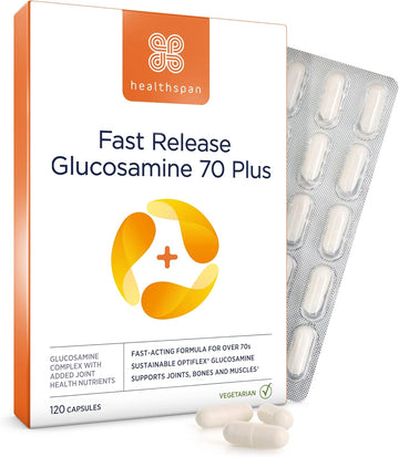 Healthspan Fast Release Glucosamine 70 Plus | 120 Capsules | With Vitamin C & Vitamin D3 | Easy To Digest | Calcium | Ginger | Vegetarian