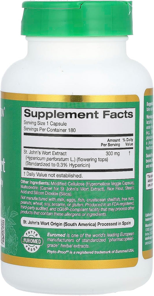 California Gold Nutrition Euroherbs, St. John'S Wort Extract, Euromed Quality, 300 Mg, 180 Veggie Capsules