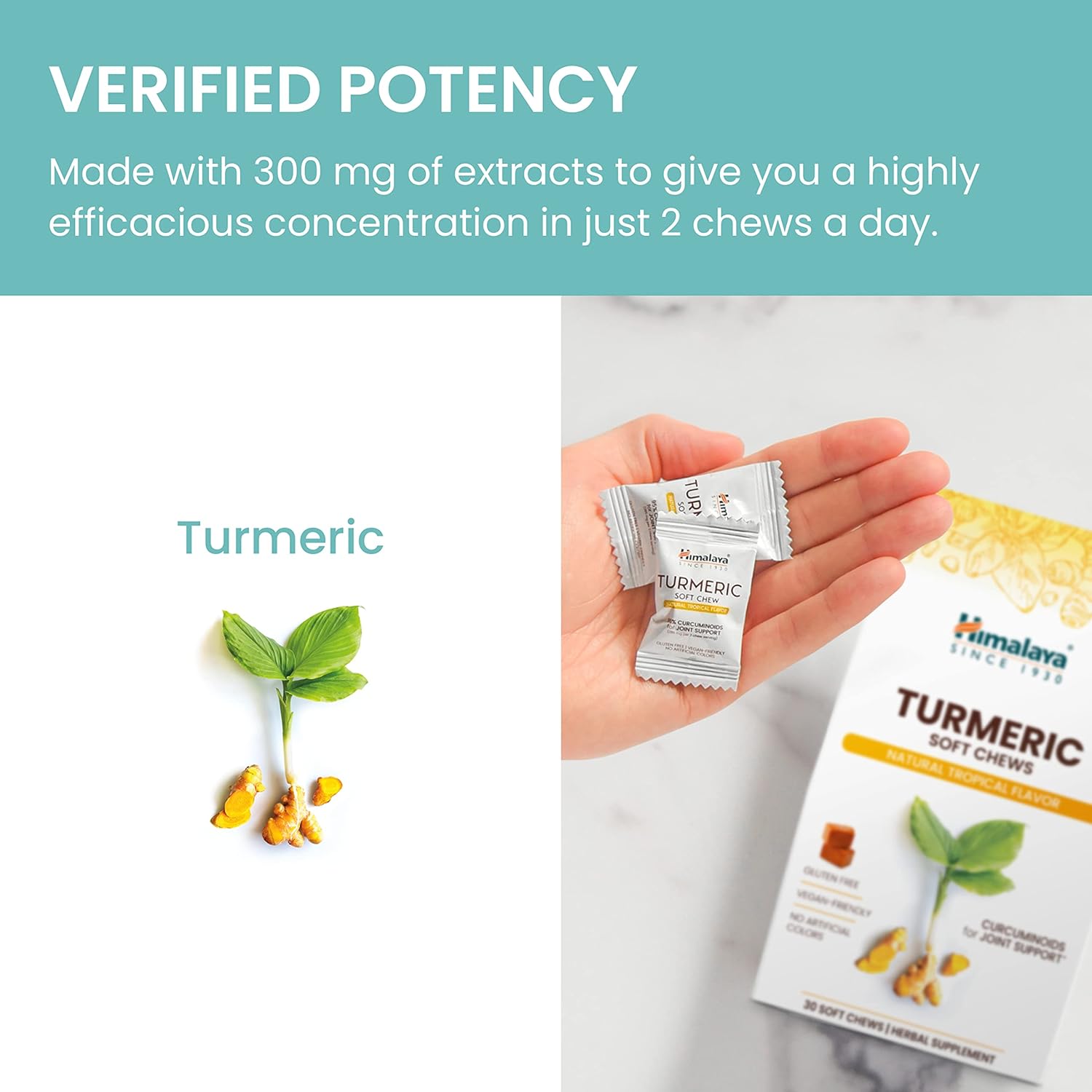 Himalaya Turmeric Chews with Curcumin for Healthy Joint Support, and Optimum Flexibility & Mobility, 300 mg of Extracts per Serving, 30 Soft Chews, 15 Day Supply : Health & Household