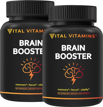 Vital Vitamins Nootropic Brain Supplement (2-Pack) - For Memory, Focus, Clarity, & Energy - With Ginkgo Biloba, Rhodiola Extract - 60 Capsules