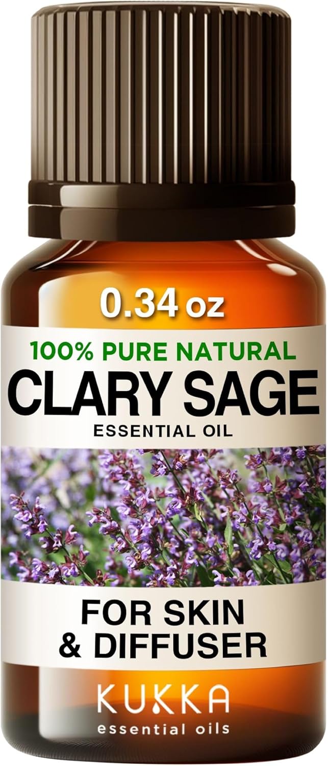 Kukka Clary Sage Essential Oil For Diffuser - 100% Natural Clary Sage Oil Essential Oil - Clary Sage Essential Oil For Skin Hair & Aromatherapy - Soap Making Scent & Diy (0.34 Fl Oz)