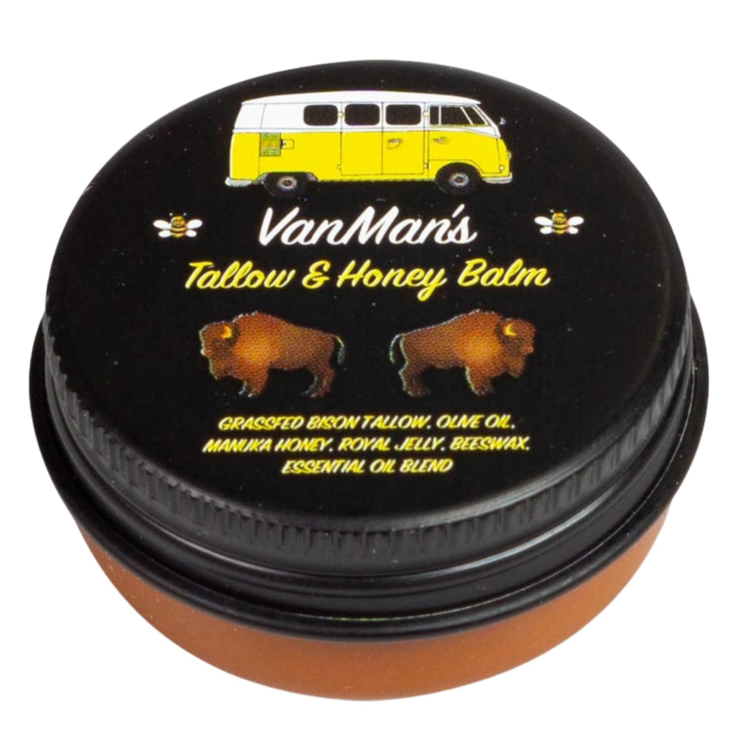 Vanman’S - Tiny Bison Tallow And Honey Balm - Grass-Fed/Finished Bison Tallow And Manuka Honey Cream With Royal Jelly, Essential Oils - Cream For Dry, Delicate Skin - Bison Tallow Skin Care - 0.25 Oz