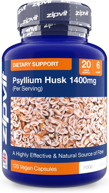 Zipvit Psyllium Husk Fibre Supplement, 1400Mg Psyllium Husk Powder Per Serving, Up To 4200Mg Per Serving, 120 Vegan Capsules