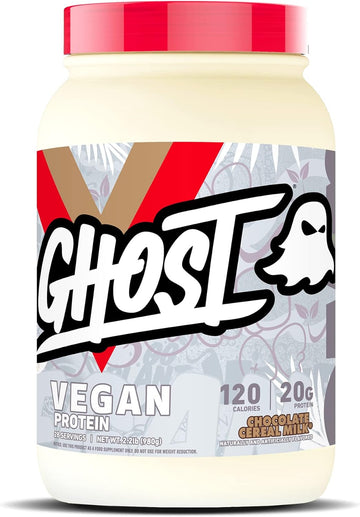 Ghost Vegan Protein Powder, Chocolate Cereal Milk - 2Lb, 20G Of Protein - Plant-Based Pea & Organic Pumpkin Protein - ­Post Workout & Nutrition Shakes, Smoothies, & Baking - Soy & Gluten-Free