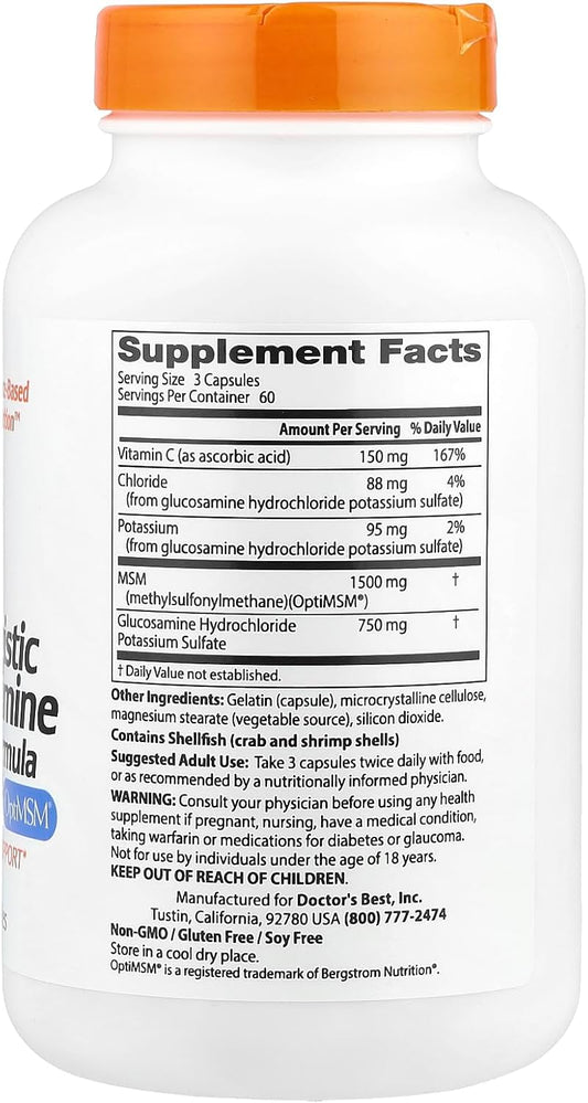 Doctors Best Synergistic Glucosamine Msm Formula, Joint Support, Non-Gmo, Gluten Free, Soy Free 180 Capsules