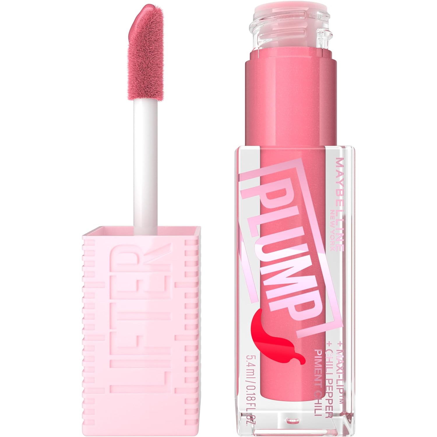 Maybelline Lifter Gloss Lifter Plump, Plumping Lip Gloss With Chili Pepper And 5% Maxi-Lip, Blush Blaze, Sheer Pale Pink, 1 Count