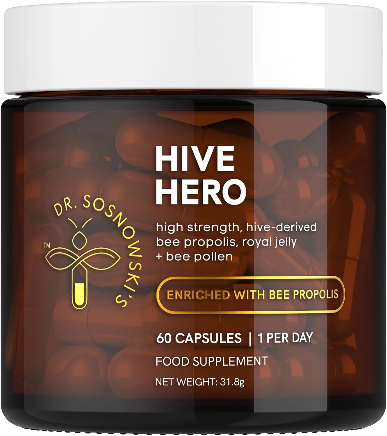 Dr Sosnowski'S Hive Hero Bee Propolis, Royal Jelly, Bee Pollen - Triple Action, Maximum Potency Hive Formula | Vegetable Capsules, 60Ct