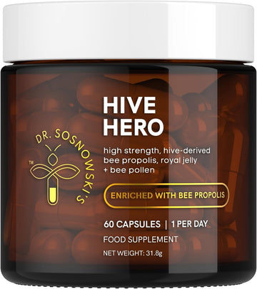 Dr Sosnowski'S Hive Hero Bee Propolis, Royal Jelly, Bee Pollen - Triple Action, Maximum Potency Hive Formula | Vegetable Capsules, 60Ct