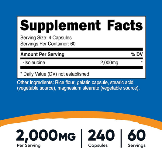 Nutricost L-Isoleucine 2000Mg Per Serving, 240 Capsules (60 Servings)