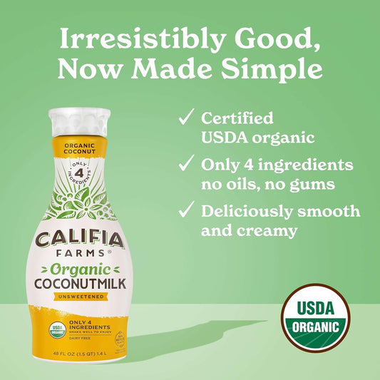 Califia Farms - Organic Unsweetened Coconutmilk, 48 Oz, Dairy Free, Vegan, Plant Based, Organic Milk, Non Gmo, Low Calorie, Usda Organic