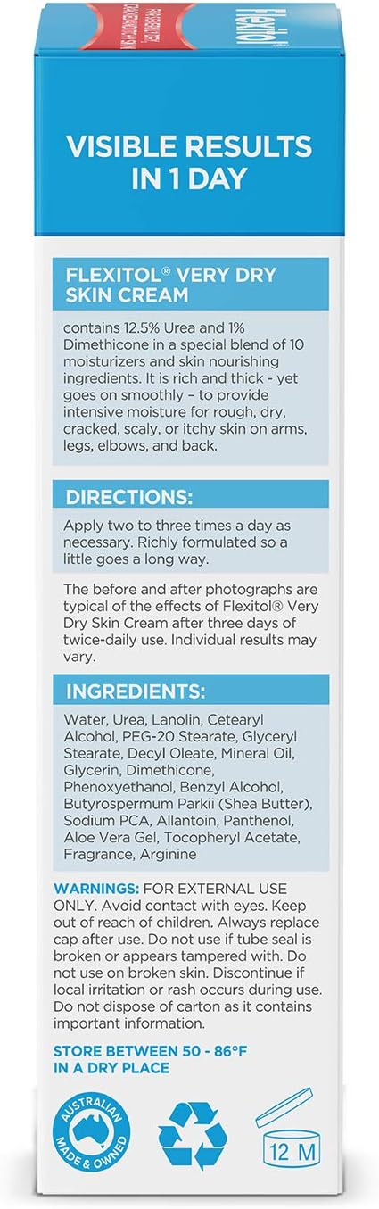 Flexitol Very Dry Skin Cream,Rich Moisturizing Body Cream With Urea, 4.4 Ounce Tube