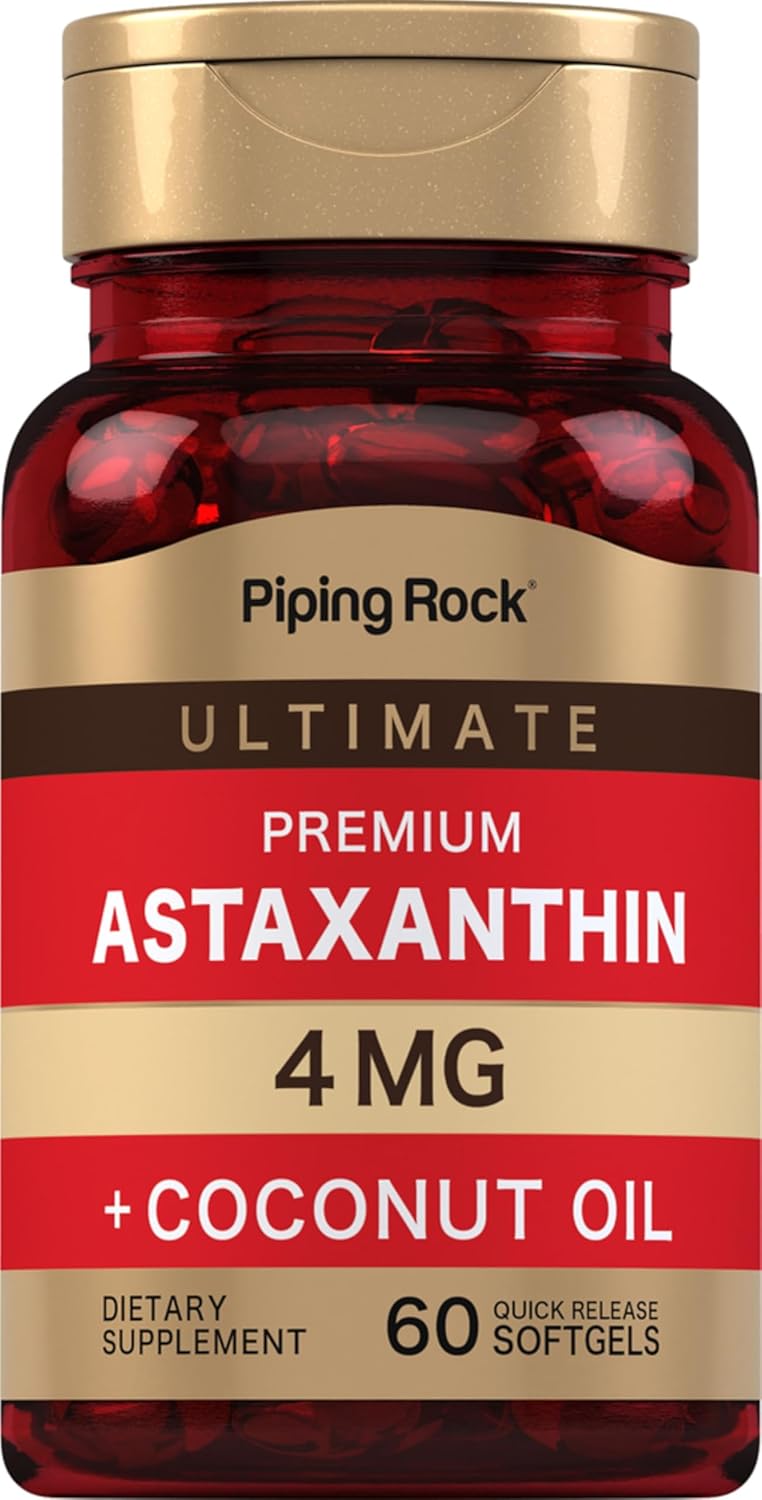 Piping Rock Astaxanthin 4Mg | 60 Softgels | With Coconut Oil | Algae Extract Supplement | Non Gmo, Gluten Free