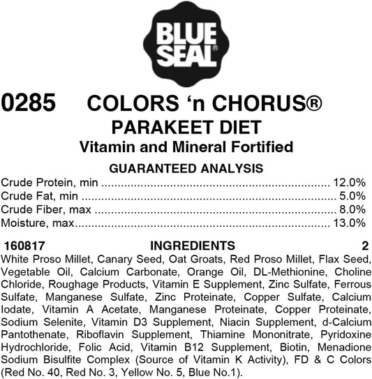 Blue Seal Colors ‘N Chorus Parakeet Bird Feed | Premium Seeds And Ingredients For A Nutritious And Tasty Diet | 50 Pound Bag