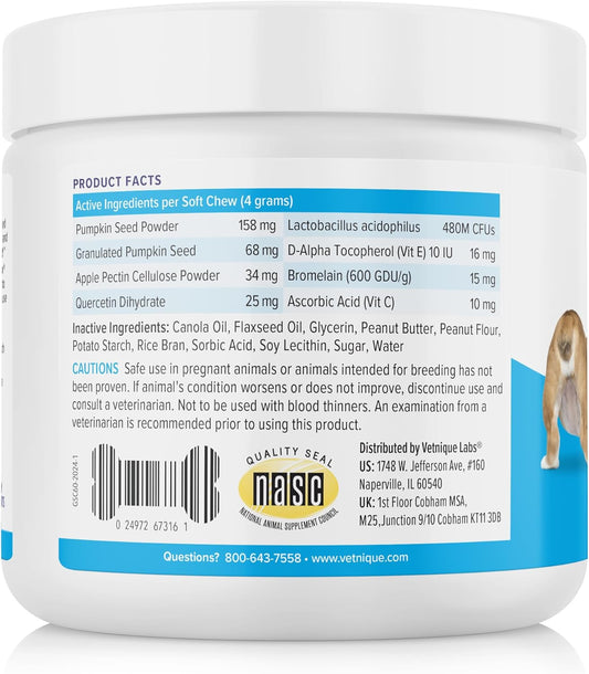 Glandex Anal Gland Soft Chew Treats With Pumpkin For Dogs Digestive Enzymes, Probiotics Fiber Supplement For Dogs Boot The Scoot (Peanut Butter Chews, 60Ct)