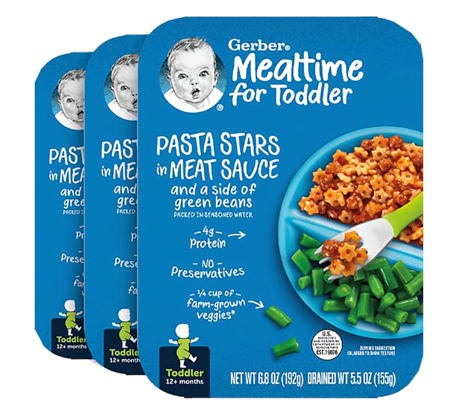 Gerber Mealtime For Toddler Pasta Sauce In Meat Sauce With Side Of Green Beans, Packed In Seasoned Water, Toddler Meal With No Preservatives, 6.8 Oz (Pack Of 3)