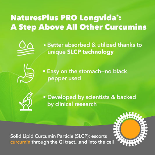 Natures Plus Pro Longvida Curcumin 500 Mg - 60 Capsules - Promotes Healthy Free Radical Protection - Non-Gmo, Vegan & Gluten Free - 60 Servings