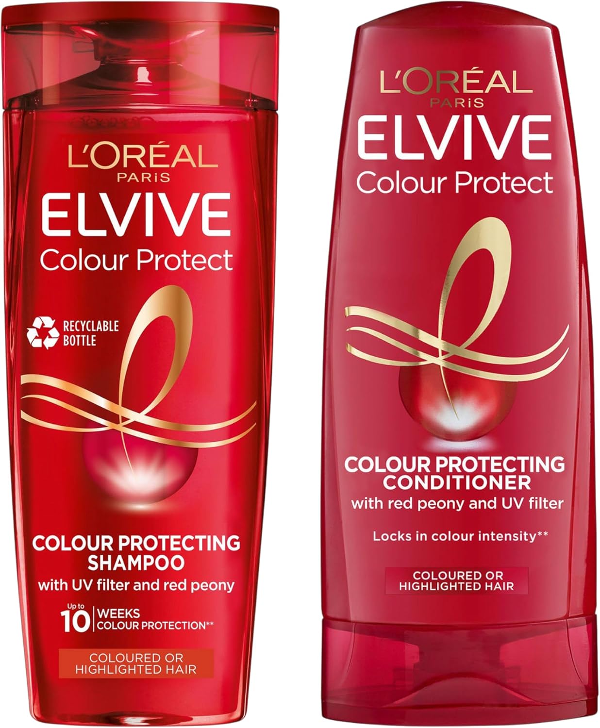 L'Oreal Paris Elvive Colour Protect Shampoo 250Ml And Conditioner 300Ml Set, Uv Filter, Red Peony, 10 Weeks Protection