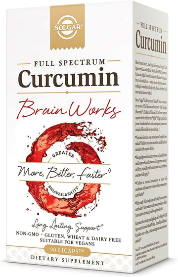 Solgar Full Spectrum Curcumin Brain Works, 90 Licaps - Support Memory Recall, Focus, Cognitive Function - Antioxidant Support - Curcumin, Bacomind, Choline, Vitamin B12 - Non-Gmo, Vegan - 30 Servings