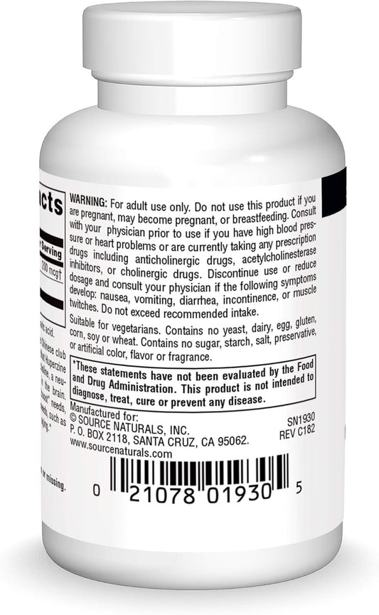 Source Naturals Huperzine A 200 Mcg For Learning & Memory - 60 Tablets