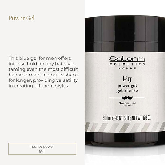 Salerm - Men'S Hair Styling Gel - Homme Barber Line - 500 Ml - Intense Hold Blue Gel - Hydrating And Texturizing - Keeps Hair Styled Longer - Alcohol-Free Formula