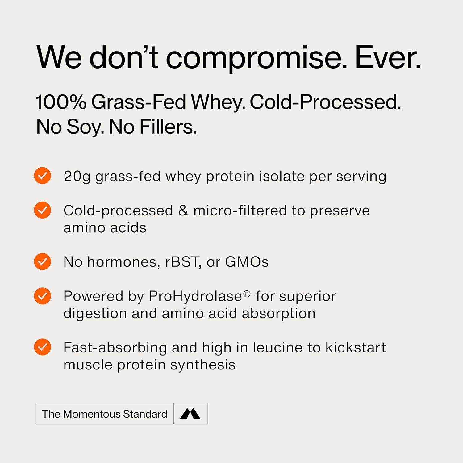 Momentous Essential Grass-Fed Whey Protein Powder - 20 G Whey Isolate Protein - Nsf Certified For Sport® - Gluten-Free - 25 Servings For Essential Everyday Use - Unflavored : Health & Household