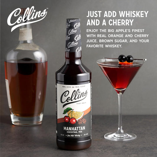 Collins Manhattan Mix | Made With Real Brown Sugar, Orange and Cherry Juice With Natural Flavors | Classic Cocktail Recipe Ingredient, Home Bar accessories Cocktail Mixers, 32 fl oz