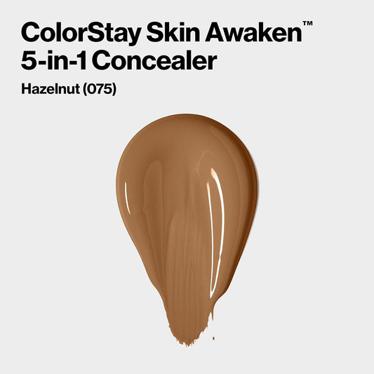 Revlon Colorstay Skin Awaken 5-In-1 Concealer, Lightweight, Creamy Longlasting Face Makeup With Caffeine & Vitamin C, For Imperfections, Dark Circles & Redness, 075 Hazelnut, 0.27 Fl Oz