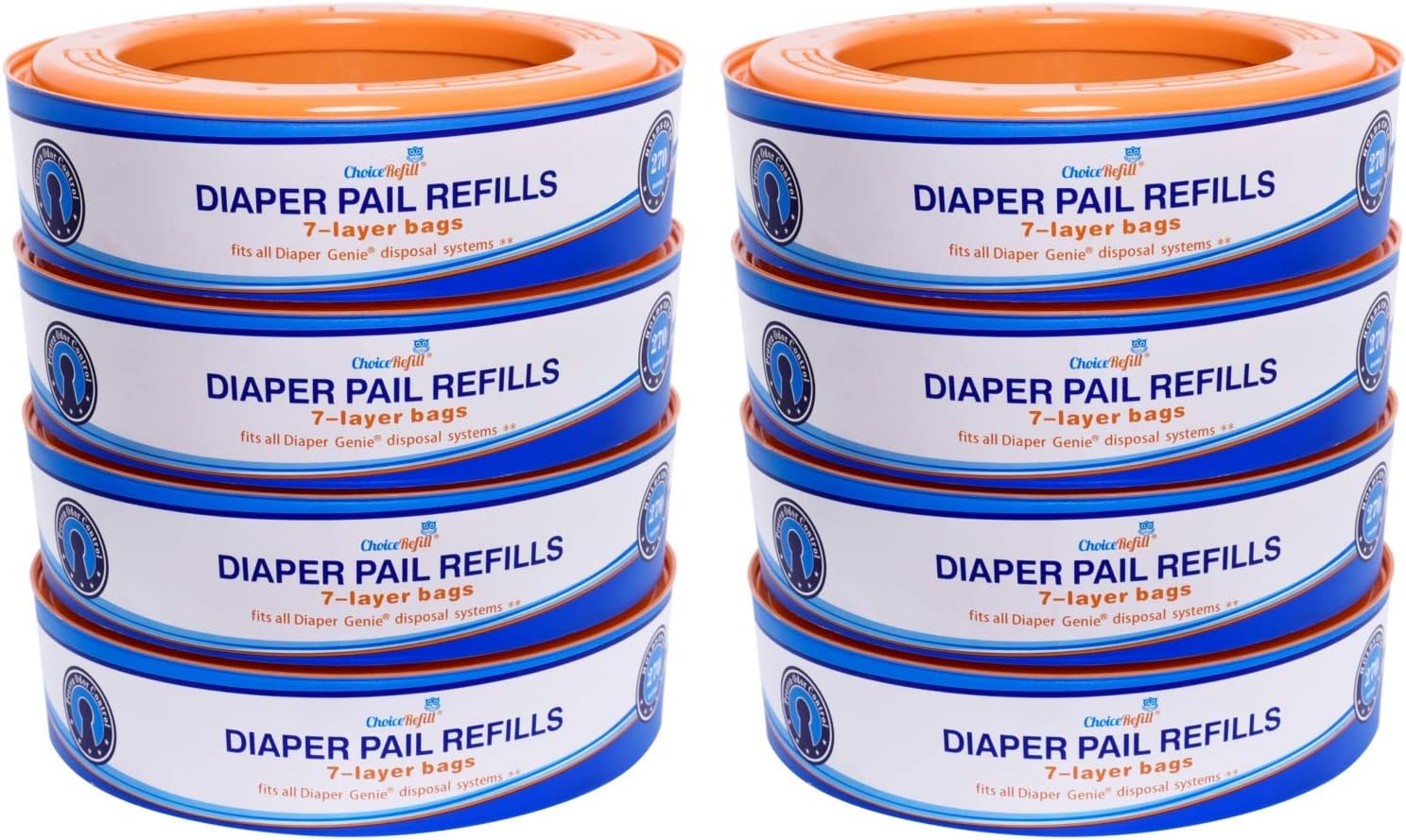Compatible With Diaper Genie Pails, 8-Pack, 2160 Count