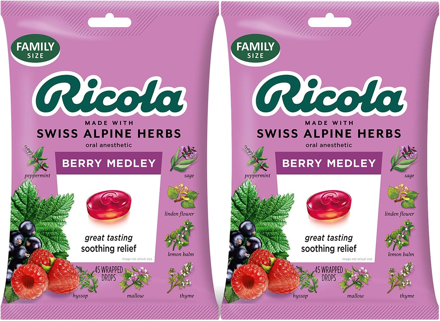 Ricola Berry Medley Bundle, Family Pack, Supplement Drops Family Bag, 45 Drops per Bag, 2-Pack