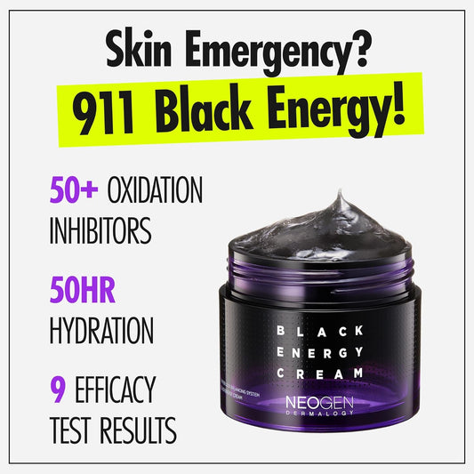 K-Beauty Neogen Dermalogy Black Energy Cream | Revitalizing & Nourishing Gel Moisturizer Sleep Mask Facial Cream W/Plant-Derived Ingredients 2.7Oz