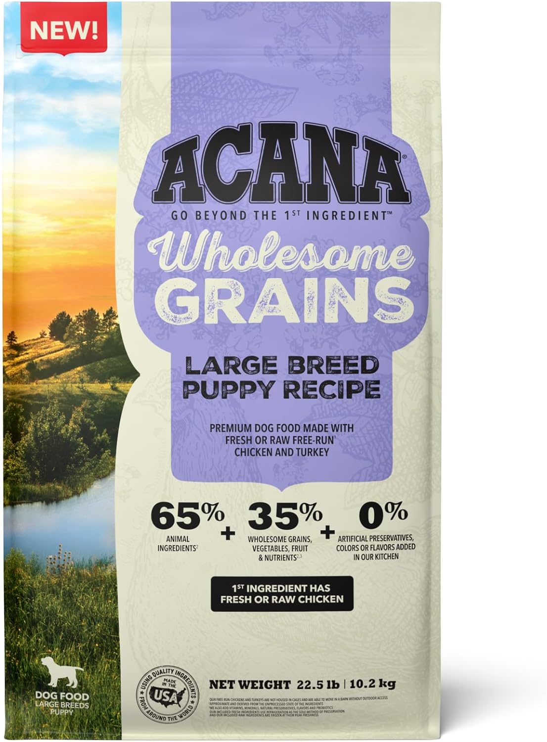 ACANA Wholesome Grains Dry Dog Food, Large Breed Puppy Recipe, Chicken Dog Food, 22.5lb