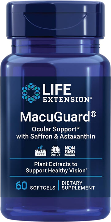 Life Extension Macuguard Ocular Support With Saffron – Eye Health Supplement For Healthy Vision – With Lutein, Meso-Zeaxanthin, Zeaxanthin, Saffron – Gluten-Free, Non-Gmo – 60 Softgels