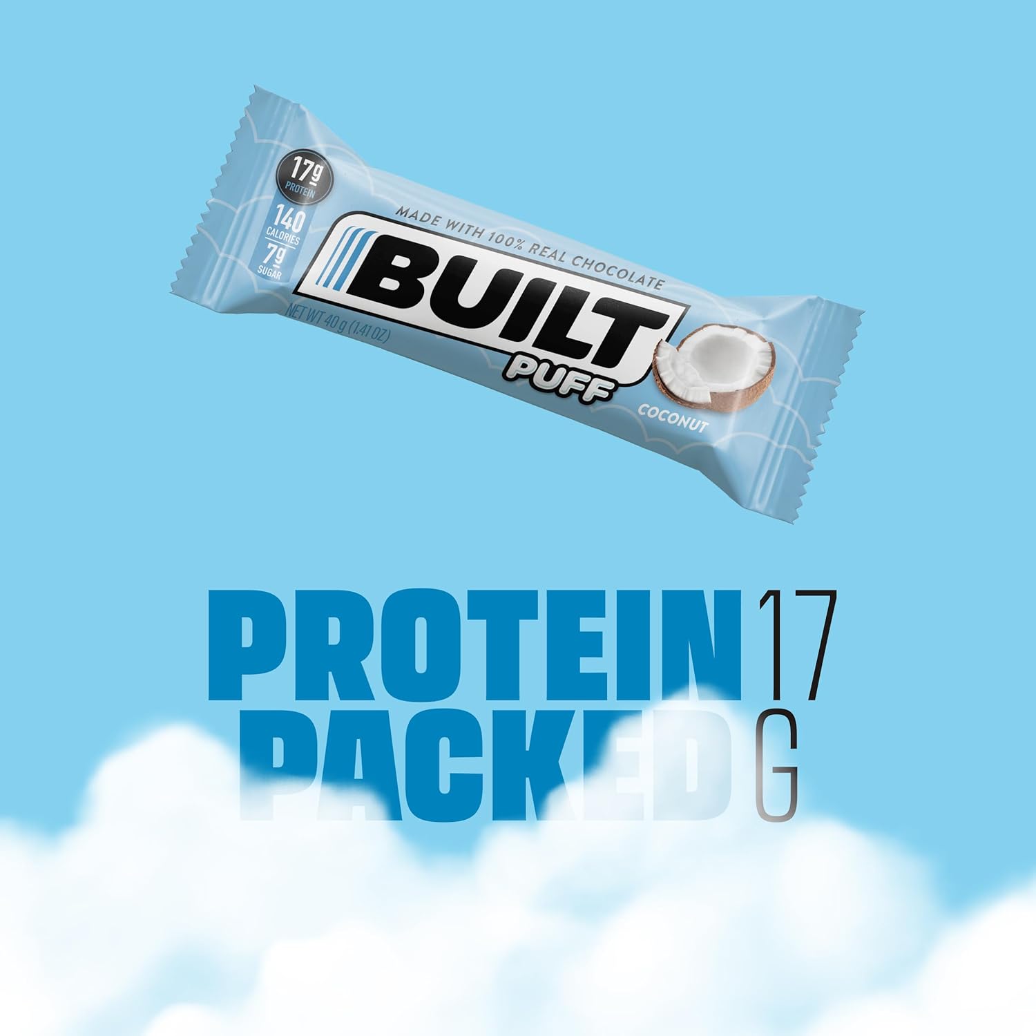 Built Protein Bars, Coconut Marshmallow Puff, 12 count, Protein Snacks with 17g of Protein, Collagen, Gluten Free, Chocolate Protein Bar, 140 calories & 6g sugar, Perfect On The Go Protein Snack : Health & Household