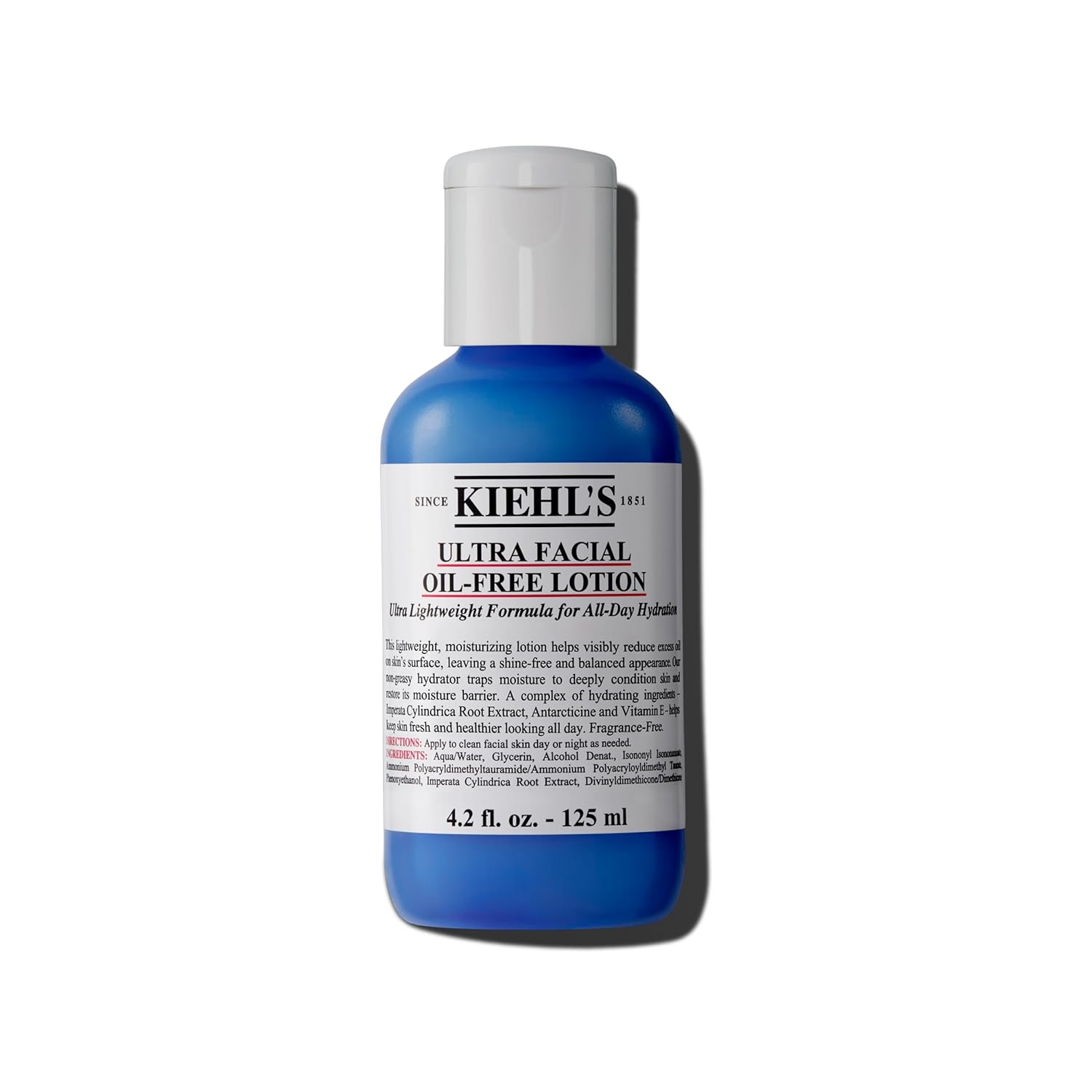 Kiehl'S Ultra Facial Oil-Free Lotion, Lightweight Moisturizer For Oily To Normal Skin, Visibly Reduces Excess Oil, With Glacial Glycoprotein & Vitamin E, Paraben-Free, Fragrance-Free - 4.2 Fl Oz