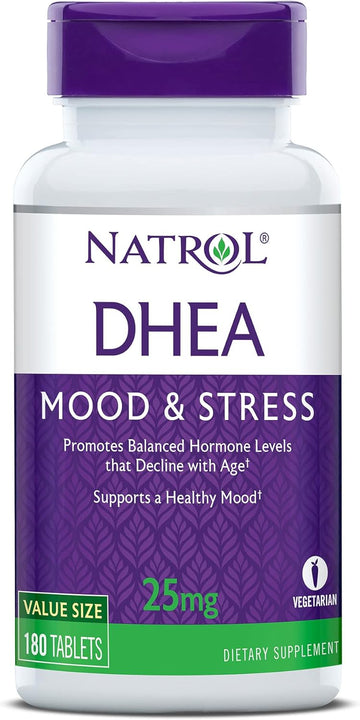 Natrol DHEA Tablets, Promotes Balanced Hormone Levels, Supports a Healthy Mood, Supports Overall Health, Helps Promote Healthy Aging, HPLC Verified, 25mg, 180 Count