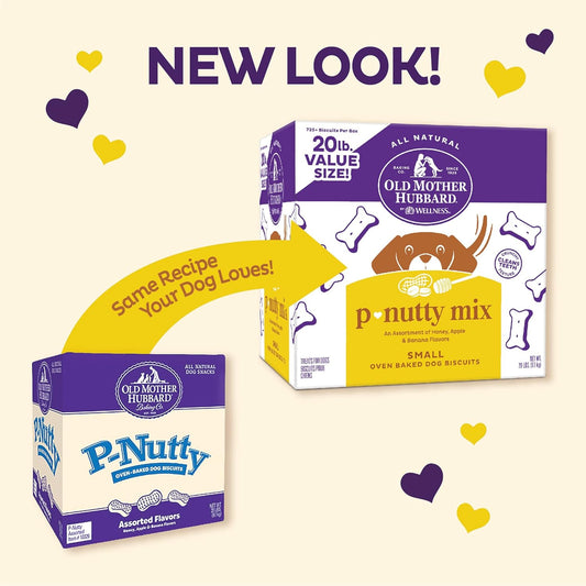 Old Mother Hubbard By Wellness P-Nutty Assorted Mix Natural Dog Treats, Crunchy Oven-Baked Biscuits, Ideal For Training, Small Size, 20 Pound Box