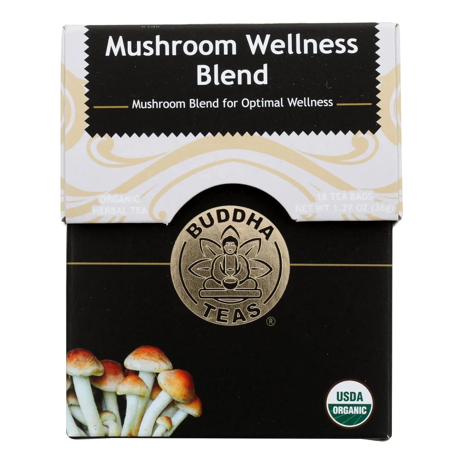 Buddha Teas - Organic Mushroom Wellness Blend - Herbal Tea - For Health & Wellbeing - With Antioxidants & Minerals - Clean Ingredients - Caffeine Free - Ou Kosher & Non-Gmo - 18 Tea Bags (Pack Of 1)